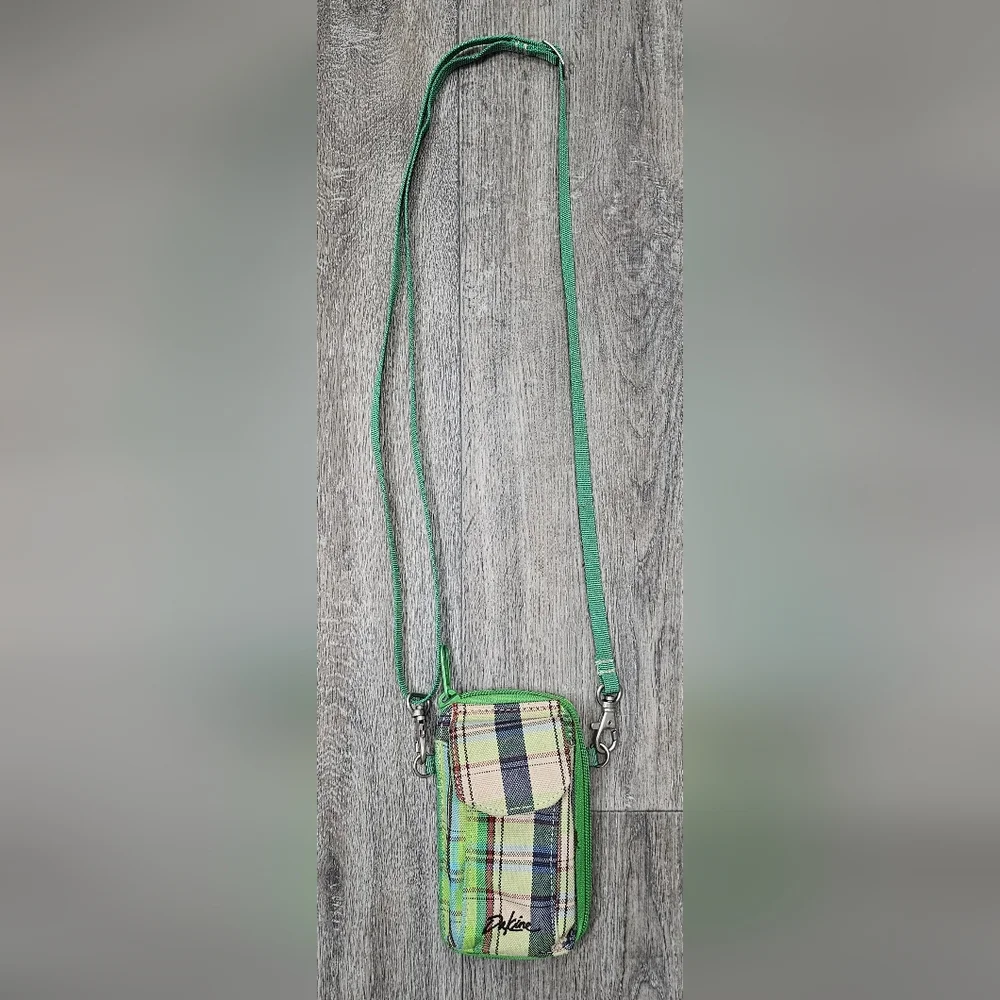 Dakine Green Plaid Crossbody Wallet